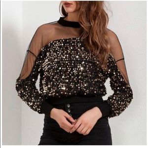 NWOT Adel Paris Mesh Sequin Blouse XS/S